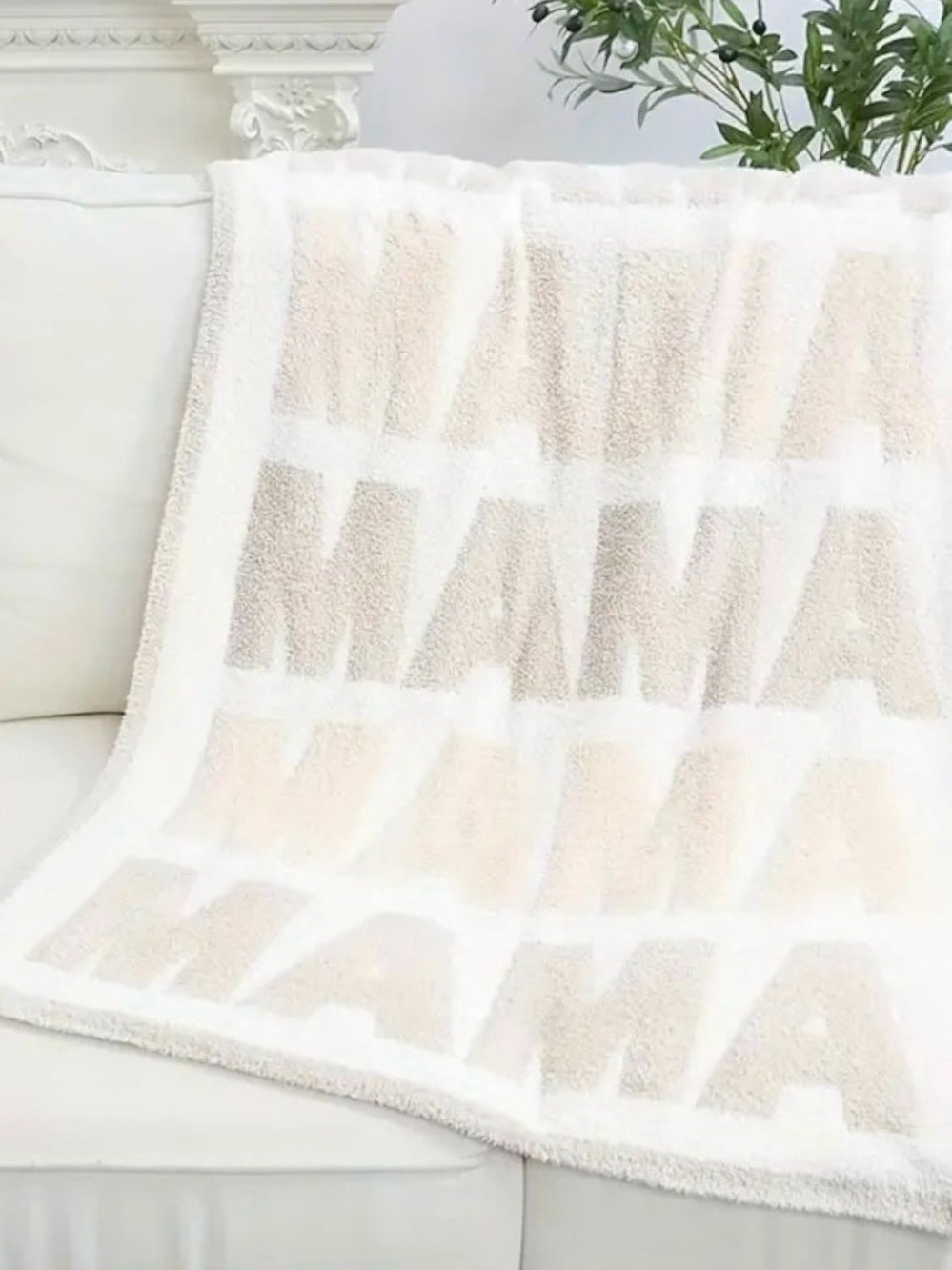 NWOT Cozy Feather Yarn Mama Throw Blanket Cream Tan Baby Gift - 40” x 30”